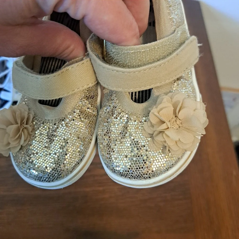 Wonder Nation Gold Glitter Mary Janes and Kidgets Floral High Top Sneakers Sz 5